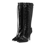 Knee High Boots for Women Fashion Slide Zipper Pointed Toe Stiletto Studded High Heel Rivets Tassel Boots Party Dress Shoes
