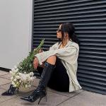 Knee High Boots for Women Fashion Slide Zipper Pointed Toe Stiletto Studded High Heel Rivets Tassel Boots Party Dress Shoes