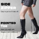 Knee High Boots for Women Fashion Slide Zipper Pointed Toe Stiletto Studded High Heel Rivets Tassel Boots Party Dress Shoes