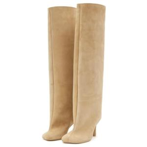pinokino Knee High Boots Wide Calf Women Long Suede Square Toe Bootie Tall Cute Slouchy Fashion Boots Ladies Fall Boot Beige Size 10