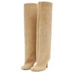 pinokino Knee High Boots Wide Calf Women Long Suede Square Toe Bootie Tall Cute Slouchy Fashion Boots Ladies Fall Boot Beige Size 10