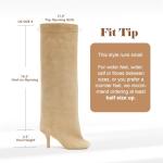 pinokino Knee High Boots Wide Calf Women Long Suede Square Toe Bootie Tall Cute Slouchy Fashion Boots Ladies Fall Boot Beige Size 10