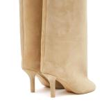 pinokino Knee High Boots Wide Calf Women Long Suede Square Toe Bootie Tall Cute Slouchy Fashion Boots Ladies Fall Boot Beige Size 10