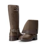 DREAM PAIRS Women's Knee High Boots Side Zipper Motorcycle Boots Square Toe Chunky Low Heel Fashion Buckles Biker Riding Boots,Size 7,Brown-Nubuck,SDKB2412W