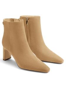 Coutgo Womens Ankle Boots Chunky Heel Closed Toe Booties Side Zipper Winter Dress Shoes,Khak,size 8