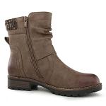 Hawkwell Women's Combat Boots Fashion Side Zipper Buckle Ankle Booties,Khaki PU,5 M US