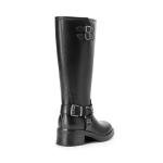 DREAM PAIRS Women's Knee High Boots Side Zipper Motorcycle Boots Square Toe Chunky Low Heel Fashion Buckles Biker Riding Boots,Size 7.5,Black-Pu,SDKB2412W