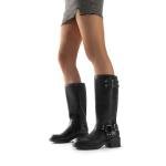 DREAM PAIRS Women's Knee High Boots Side Zipper Motorcycle Boots Square Toe Chunky Low Heel Fashion Buckles Biker Riding Boots,Size 7.5,Black-Pu,SDKB2412W