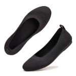Frank Mully Women’s Ballet Flat Shoes Knit Dress Shoes Round Toe Slip On Ballerina Flats for Woman Low Wedge Comfort Soft,Black,12