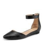 DREAM PAIRS Women's Low Wedge Pointed Toe Ankle Strap Dress Comfortable Casual Flats Shoes,Size 8,Black/Pu,AMIGA