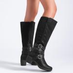 Ruiee Knee High Boots for Women Chunky Heel Casual Comfort Pointed Toe Boot Womens Fashion Fall Winter Knee-High Boots. 230304 Black ZPU Size8.5