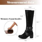 Ruiee Knee High Boots for Women Chunky Heel Casual Comfort Pointed Toe Boot Womens Fashion Fall Winter Knee-High Boots. 230304 Black ZPU Size8.5