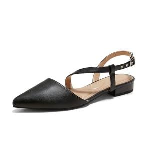 Arromic Slingback Flats for Women Pointed Toe Flat Shoe Comfortable Leather Casual Fashion Dress Work Office Shoes Black