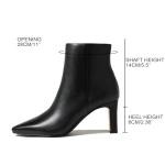 MICIFA Women's Ankle Boots Chunky Low Heel Leather Black Booties with Side Zipper Square Toe Fall Winter Dress Heeled Short Boots Leather Black