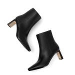 MICIFA Women's Ankle Boots Chunky Low Heel Leather Black Booties with Side Zipper Square Toe Fall Winter Dress Heeled Short Boots Leather Black