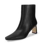 MICIFA Women's Ankle Boots Chunky Low Heel Leather Black Booties with Side Zipper Square Toe Fall Winter Dress Heeled Short Boots Leather Black