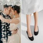 Greatonu Women's Ballet Flats Round Toe Slip on Lace Ballerina Flat Comfortable Wedding Casual Dressy Floral Flats Shoes Black Size 9