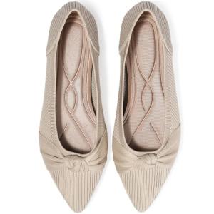 TINGRISE Women's Flats Shoes Comfortable Dressy Pointed Toe Knit Washable Ballet Flat Beige US8