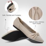 TINGRISE Women's Flats Shoes Comfortable Dressy Pointed Toe Knit Washable Ballet Flat Beige US8