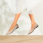 TINGRISE Women's Flats Shoes Comfortable Dressy Pointed Toe Knit Washable Ballet Flat Beige US8