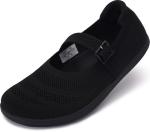 WHITIN Wide Toe Box Mary Jane Flats for Women Barefoot Shoes Minimalist Zero Drop Sole Size 10 Knit Breathable Ballet Walking Outdoor Adjustable Strap Black 41