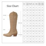Pasuot Western Cowboy Boots for Women - Knee High Wide Calf Cowgirl Boots, Slip On Pointed Toe Chunky Heel Fashion Retro Classic Pull On Tall Boot for ladies Party concert Light Brown Suede US 8