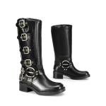 DREAM PAIRS Women's Knee High Riding Boots Side Zipper Motorcycle Boots Square Toe Chunky Heel Fashion Buckles Biker Boots,Size 9,Black,SDKB2416W