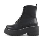 Soda FLING Women Chunky Lug Sole Lace up Fashion Combat Ankle Boot w/Side Zipper (Black Pu, 8.5)