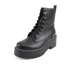 Soda FLING Women Chunky Lug Sole Lace up Fashion Combat Ankle Boot w/Side Zipper (Black Pu, 8.5)