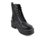 Soda FLING Women Chunky Lug Sole Lace up Fashion Combat Ankle Boot w/Side Zipper (Black Pu, 8.5)