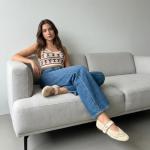 CUSHIONAIRE Gabby Woven Mary Jane Ballet Flats for Women, Comfortable Dressy Flat Shoes with Adjustable Gold-Tone Buckle and Memory Foam Cushioning, Cream 6.5