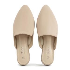 MUSSHOE Women’s Pointed Toe Mule Flats: Comfortable Lightweight Slip On Backless Loafers with Memory Foam for Office Work & Dressy Casual Wear,Beige Suede 8