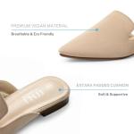 MUSSHOE Women’s Pointed Toe Mule Flats: Comfortable Lightweight Slip On Backless Loafers with Memory Foam for Office Work & Dressy Casual Wear,Beige Suede 8