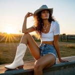 Choiran White Cowboy Boots for Women - Embroidered Cowgirl Boots Western Mid Calf Fashion Chunky Heel Pointed Toe Country Boot