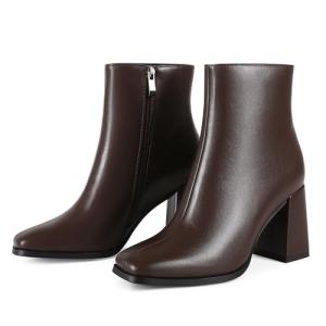 Wetviro Womens Square Toe Ankle Boots Chunky Block Heel Short Boots for Women Mid Heel Dressy Booties Office Party Daily Wear