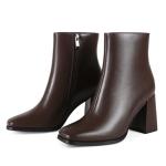 Wetviro Womens Square Toe Ankle Boots Chunky Block Heel Short Boots for Women Mid Heel Dressy Booties Office Party Daily Wear