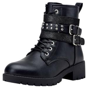 Vepose Women's Black Combat Lace up Ankle Boots, Motorcycle Booties, 919 Size 7 US - Moto Inside Zipper (CJY919 Black 07)
