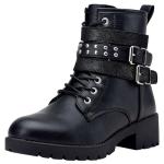 Vepose Women's Black Combat Lace up Ankle Boots, Motorcycle Booties, 919 Size 7 US - Moto Inside Zipper (CJY919 Black 07)