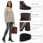 Wetviro Womens Square Toe Ankle Boots Chunky Block Heel Short Boots for Women Mid Heel Dressy Booties Office Party Daily Wear