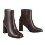 Wetviro Womens Square Toe Ankle Boots Chunky Block Heel Short Boots for Women Mid Heel Dressy Booties Office Party Daily Wear