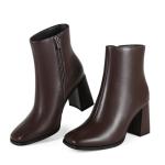 Wetviro Womens Square Toe Ankle Boots Chunky Block Heel Short Boots for Women Mid Heel Dressy Booties Office Party Daily Wear
