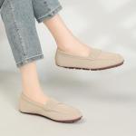 Women's Lightweight Knitted Loafers Casual Flat Shoes Comfortable Boat Shoes Flat Bottomed Breathable Shoes-Apricot-9.5