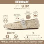 CUSHIONAIRE Gabby Woven Mary Jane Ballet Flats for Women, Comfortable Dressy Flat Shoes with Adjustable Gold-Tone Buckle and Memory Foam Cushioning, Cream 7.5