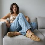 CUSHIONAIRE Gabby Woven Mary Jane Ballet Flats for Women, Comfortable Dressy Flat Shoes with Adjustable Gold-Tone Buckle and Memory Foam Cushioning, TAN 9