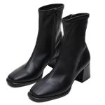SOVANYOU Women's Ankle Boots Dressy Square Toe Block Heel Booties Side Zipper Comfortable Black Boots for Work Office Evening Outfits