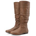 Rollda SUEDI Women's Slouchy Knee High Boots Pull On Flat Boots Side Zipper Fall Boots for Women