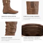 Rollda SUEDI Women's Slouchy Knee High Boots Pull On Flat Boots Side Zipper Fall Boots for Women