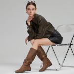 Rollda SUEDI Women's Slouchy Knee High Boots Pull On Flat Boots Side Zipper Fall Boots for Women