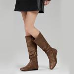 Rollda SUEDI Women's Slouchy Knee High Boots Pull On Flat Boots Side Zipper Fall Boots for Women