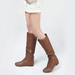 Rollda SUEDI Women's Slouchy Knee High Boots Pull On Flat Boots Side Zipper Fall Boots for Women